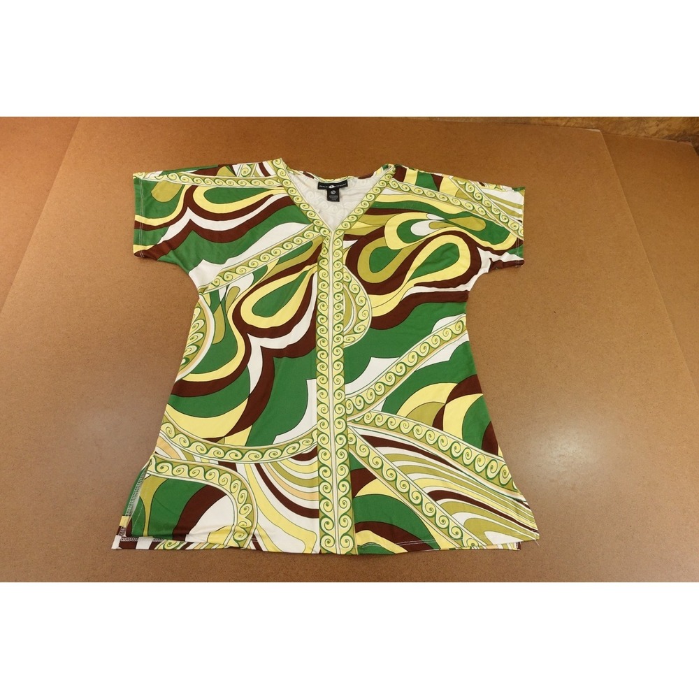 Ashley Stewart Womens 14/16 Multicolor Scarf Print Knit V-Neck Blouse Top NWT